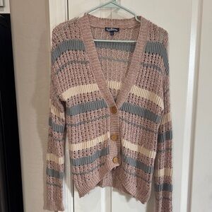Freshman Pink and Gray Striped Cardigan L / G14